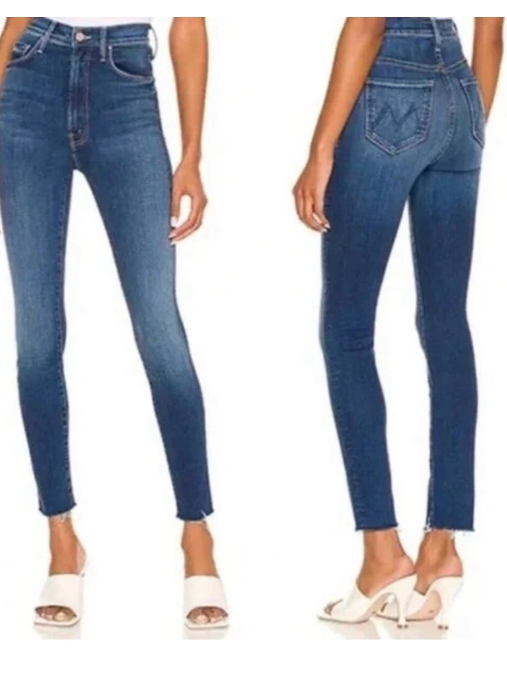 MOTHER Rail Ankle Fray High Waisted Dark Blue Skinny Jeans - high fidelity
